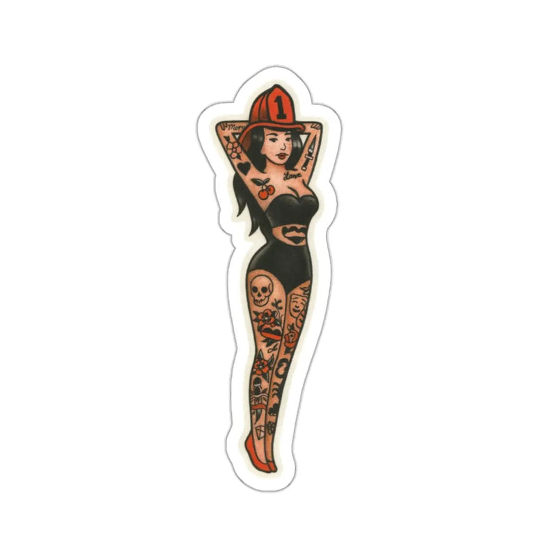 Red Hat Retro Pin Up Sticker Printify