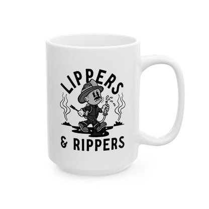 Lippers And Rippers (black and white) mug