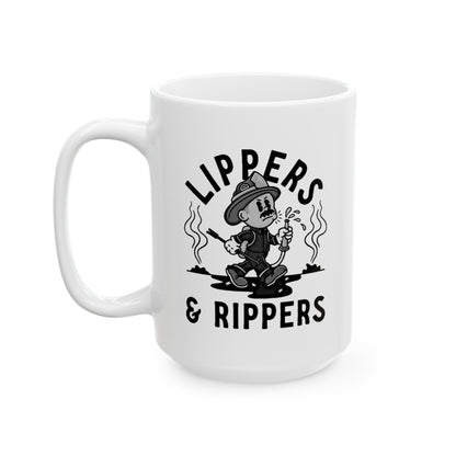 Lippers And Rippers (black and white) mug