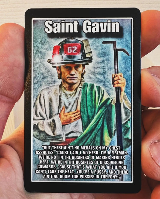 Saint Gavin Metal Prayer Card Black Smoke Sticker LLC